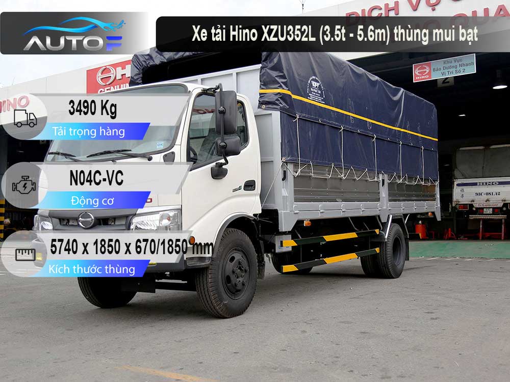 Xe tải Hino XZU352L (3.5t - dài 5.6m) thùng mui bạt